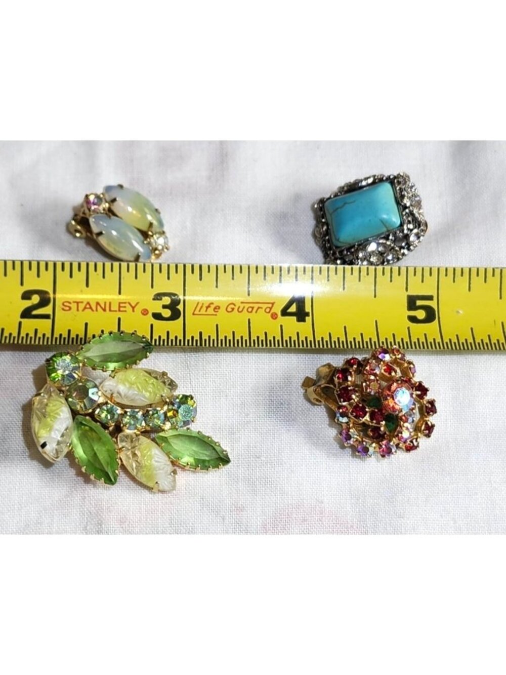 Vintage Clip-On Earrings Set With Rhinestones Faux Turquoise & Glass Designs - L - Picture 6 of 6